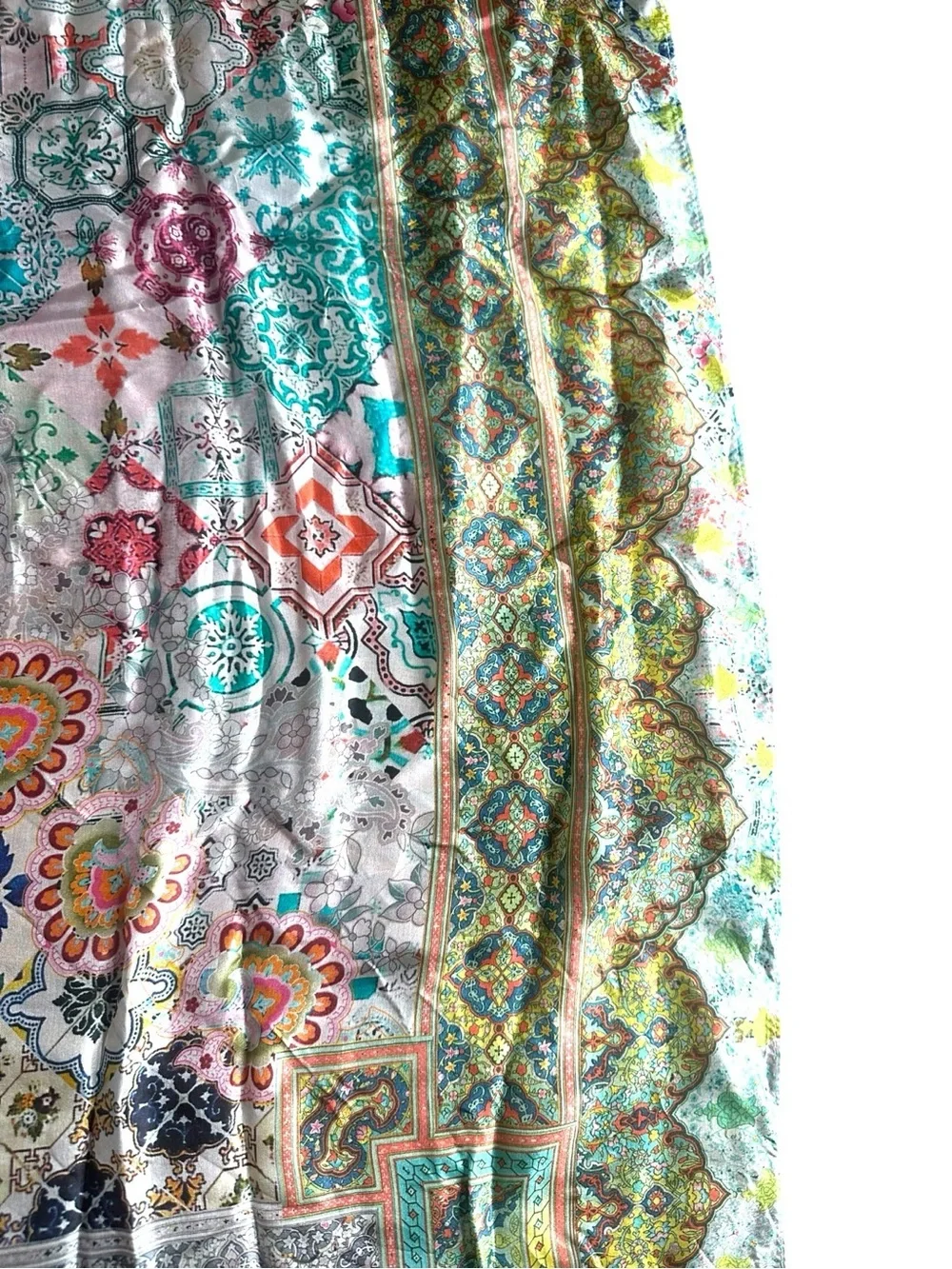 Johnny Was NWT 100% Silk Tassel Scarf Boho Floral Paisley Wrap Shawl